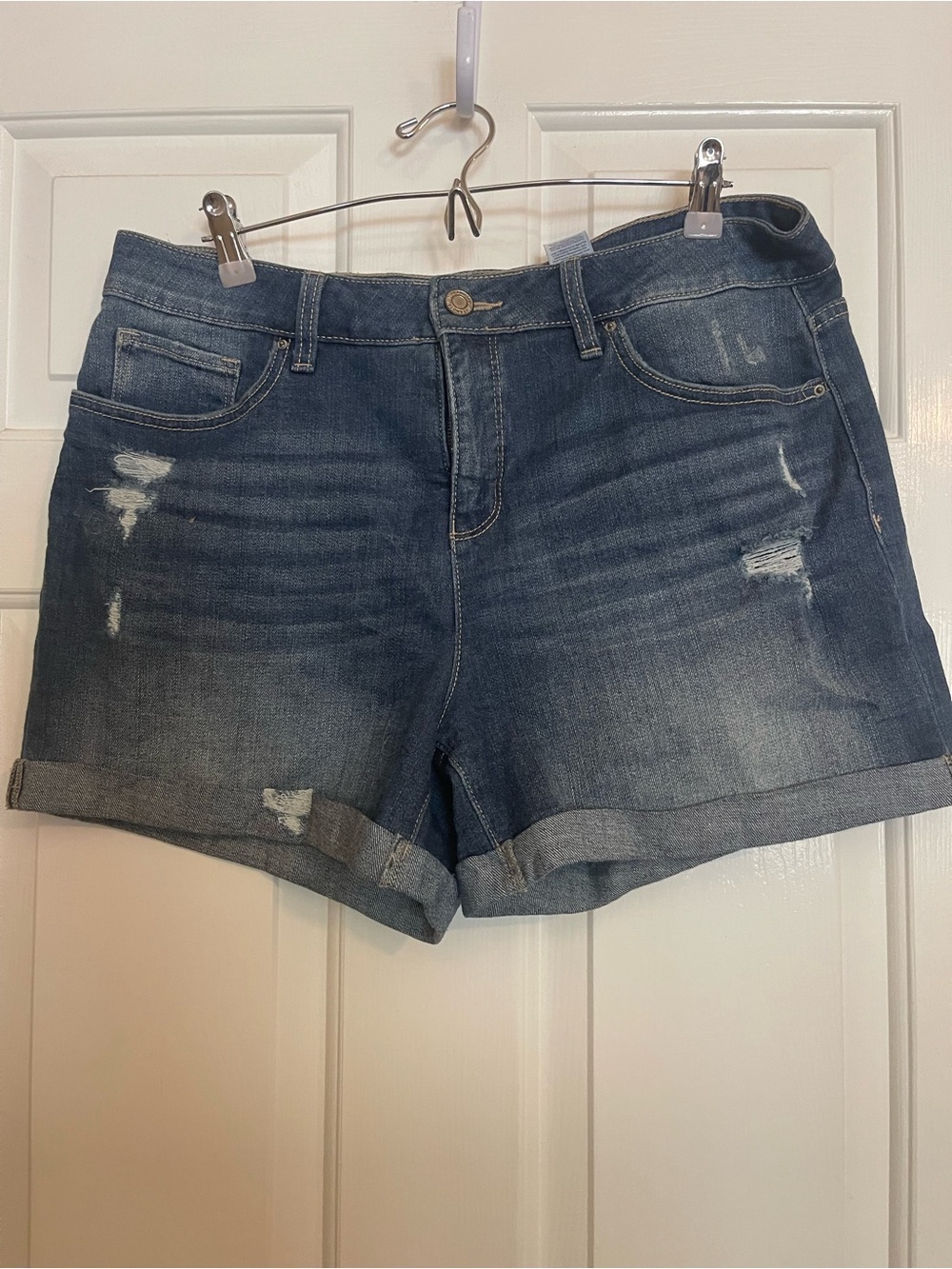Time and Tru Distressed Rolled Hem Denim Shorts - Blue